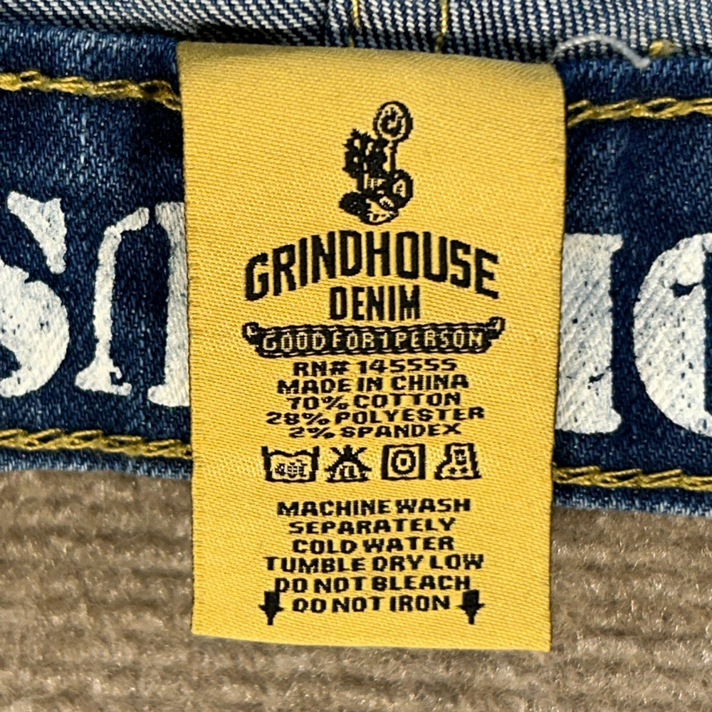 Grindhouse Denim Jeans Men's 42x32 Blue Distressed Patches Whiskers Stretch NEW - Picture 11 of 16